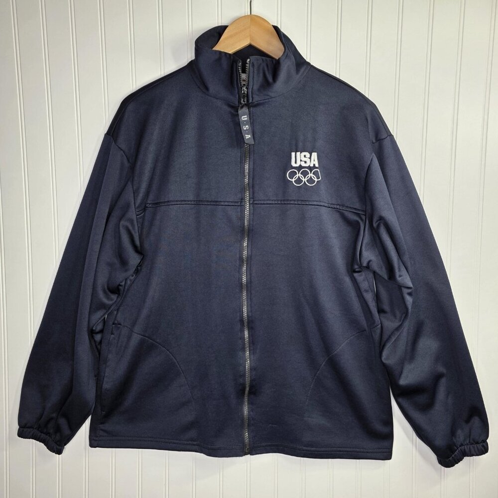 Vintage USA Olympic Rings Track Jacket Men Large Blue Full Zip Warmup Sports 90s